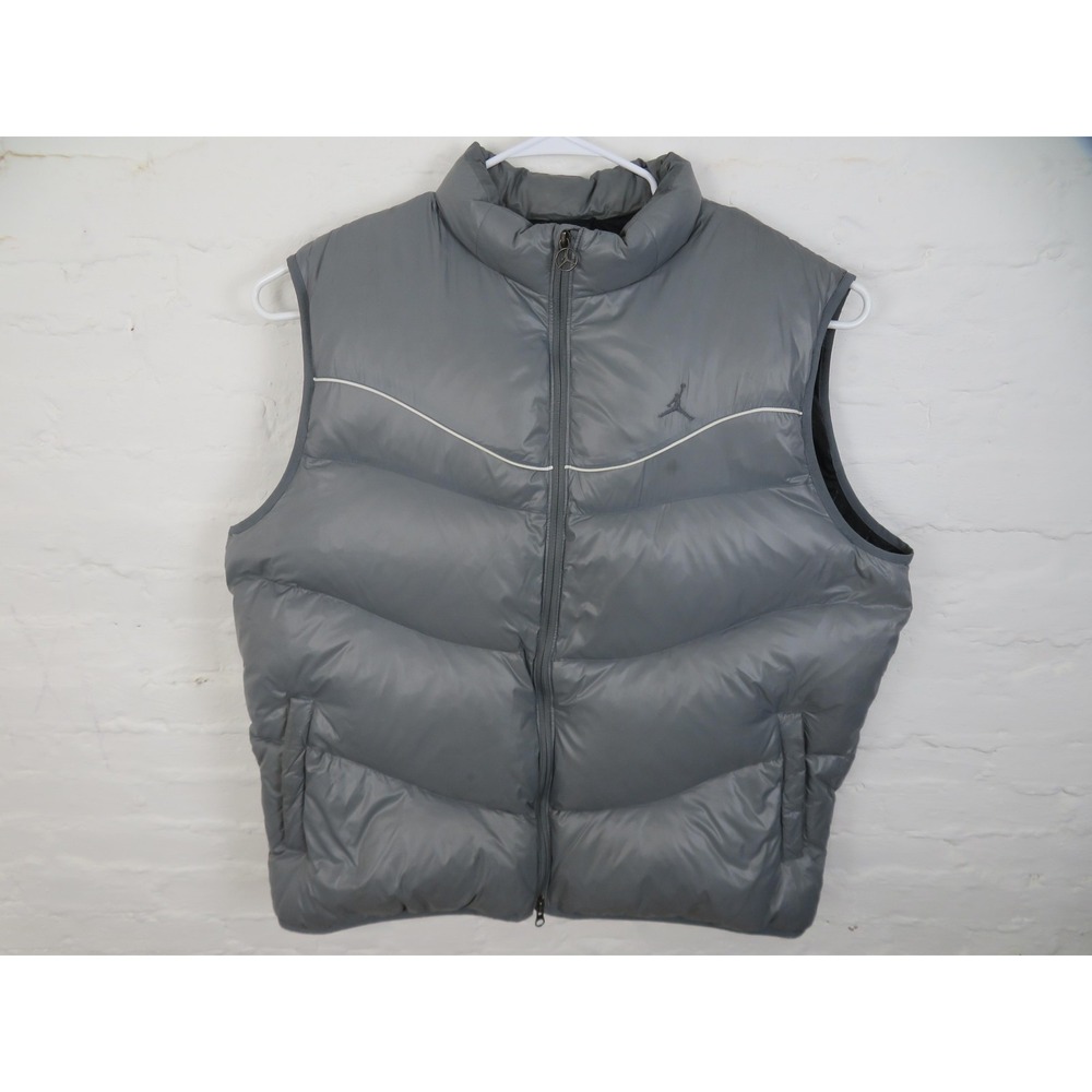 Vintage Jordan Down Puffer Vest Men 2XL Gray Full Zip Quilted Sleeveless Winter